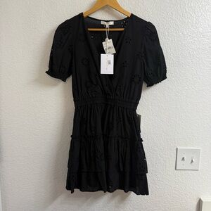 Wayf Reese Smocked-waist Tiered Mini Dress In Black Size XS
